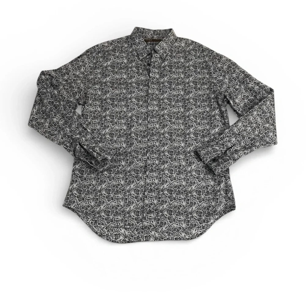 PERRY ELLIS Men’s Long Sleeve Shirt Black And White Floral Pattern Size Large